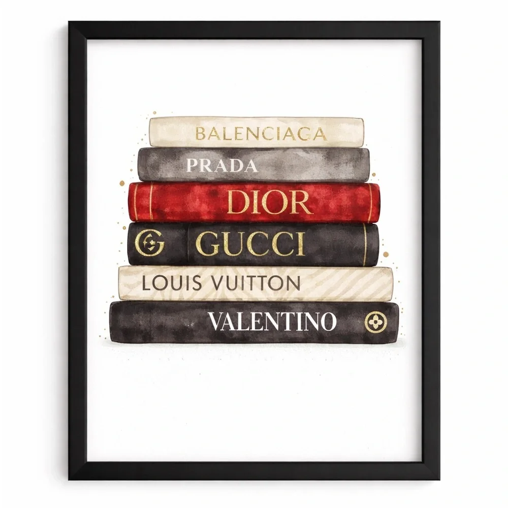 Luxury Inspired Designer Book Stack Wall Art Framed Fashion Decor Black Frame - Picture 5 of 5
